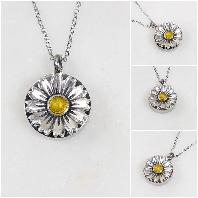 Memorial Ash Stainless Steel Sterling Silver Daisy Flower Cremation Urn NecklaceCremation PendantCremation NecklaceSmall Funnel