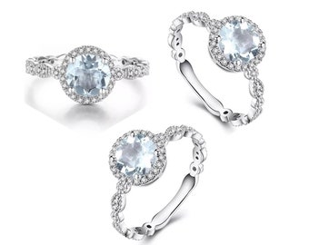 Studiodragonfly19 Memorial Ash 10k  Aquamarine Diamond Ring/Memorial Ash Jewelry Pet Memorial Jewelry/Cremation Ring