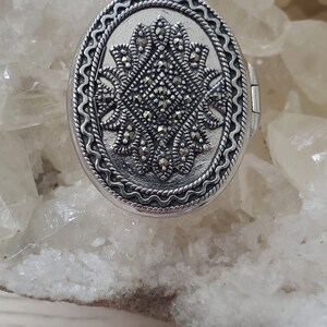 Sterling Silver Essential-Oil Diffusing Necklace Marcasite Locket/Aromatherapy