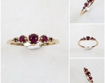 Studiodragonfly 19 Memorial Cremation Ash Minimalist 10k Gold 5 Stone Round Ruby 1.5 mm Ring/Memorial Ash Pet Memorial Jewelry