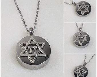 Memorial Ash Stainless Steel Cremation Star of David Chai  Urn Necklace/Cremation Pendant/Cremation Necklace
