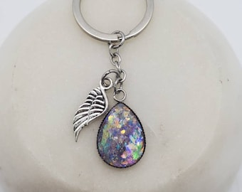 Memorial Ash Faceted Tear Drop Angel Wing Keychain/Cremation Keychain/Pet Memorial Bracelet/100+Color Options