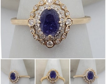 Studiodragonfly19 Memorial Ash Oval Tanzanite Diamond 14k Gold Ring/Memorial Ash Jewelry Pet Memorial Jewelry/Cremation Ring