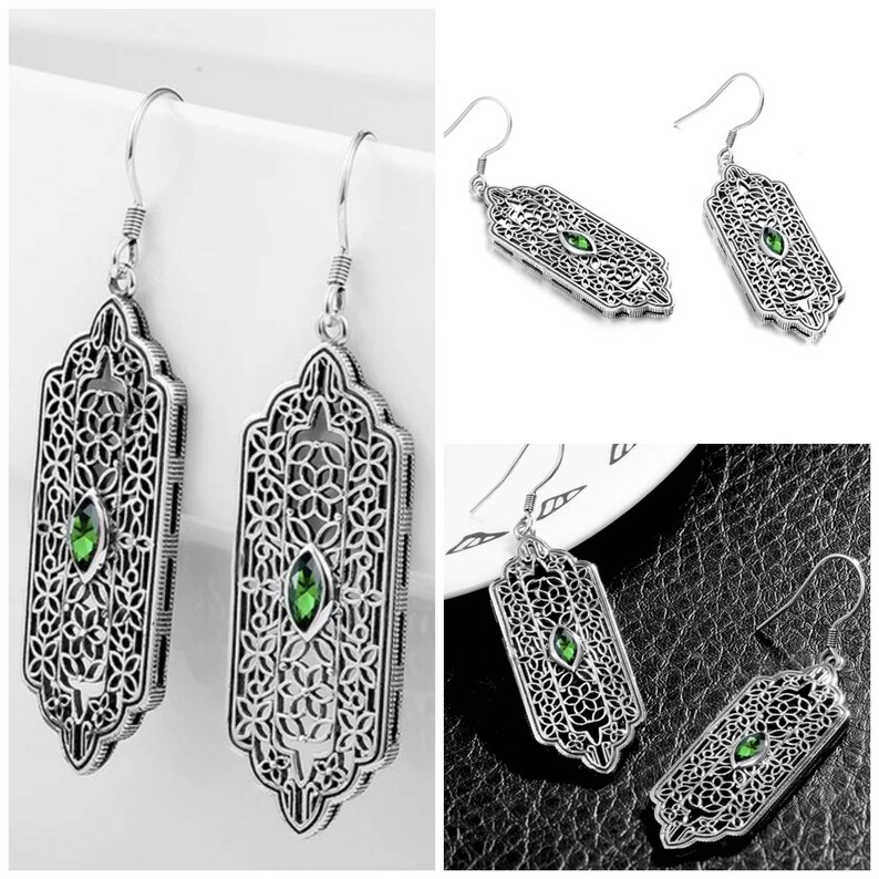 Studiodragonfly19 memorial Ash Vintage Sterling Silver Emerald Topaz CZ Cremation Pendant and EarringsMemorial Pet Ash Cremation Earrings