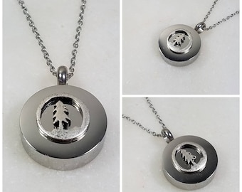 Memorial Ash Stainless Steel Cremation Round Pine Tree Urn Necklace/Cremation Pendant/Cremation Urn
