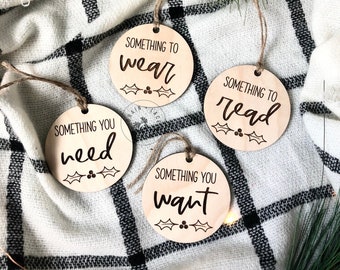 Want Wear Need Read Gift Tags | Gift Tags for Christmas | Present Wrapping Accessory | Something You Want Tag | Personalized Gift Tag