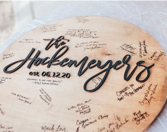 Alternative Wedding Guestbook | Wedding Guest Book Round | Round Wood Sign for Guestbook | Family Name Wood Sign | Wedding Date Wood Sign