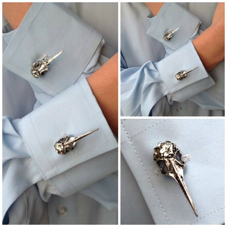 Goth Style Raven Skull Cuff Links Men's Skull Cufflinks Etsy