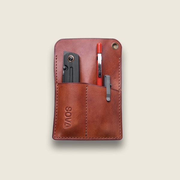 Notetaker EDC Leather Caddy, Everyday Carry Wallet Slip, Field Notes Cover