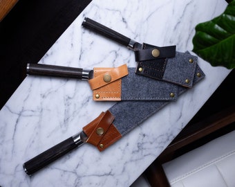 Chef Knife Sheath – Custom-Fit Merino Wool Cover with Full-Grain Leather