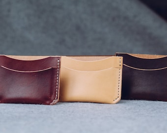 Handmade Full Grain Leather Card Wallet, Personalized Minimalist Wallet