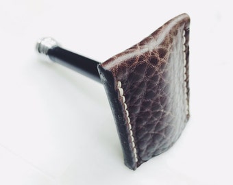 Safety Razor Travel Case in Brown Water Buffalo Leather
