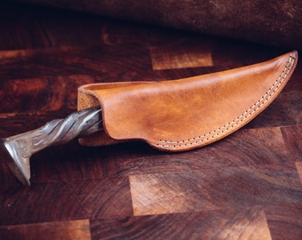 Railroad Spike Knife Sheath – Custom Hermann Oak Leather Belt Carry, Right or Left Hand