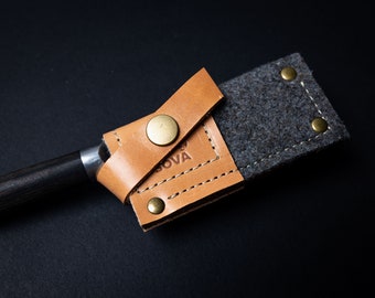 Ready to Ship - 1.25" x 3.5" Leather Knife Cover in Black. Sample Sale - Saya Knife Cover, Handmade Knife Sheath, Leather Sheath
