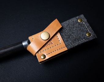 Handmade Leather Knife Sheath: Rustic Black Saya Cover (1.25" x 3.5")