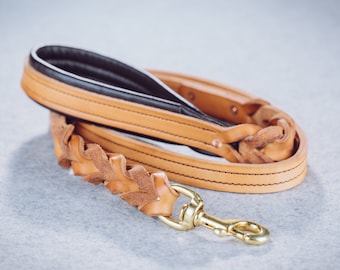 Handmade Padded Leather Dog Leash: Full Grain Braided Lead