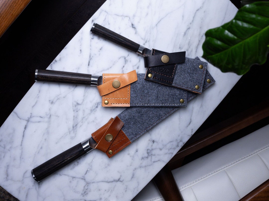 Chef Knife Sheath Leather and Wool Knife Cover and Kitchen Storage Etsy
