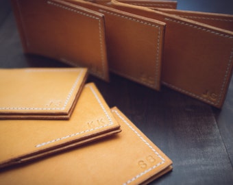 Set of 6 Personalized Leather Money Clip Card Wallets: Handmade Groomsmen Gift