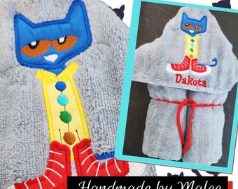 Blue Cat Hooded Towel, Hooded Bath Towel, Hooded Kid's Towel, Beach Towel for Kids, Kid’s Hooded Pool Towel