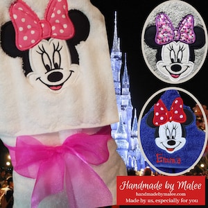 Minnie Hooded Towel, Hooded Bath Towel, Hooded Kid&#39;s Towel, Beach Towel for Kids, Kid’s Hooded Pool Towel