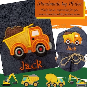 Embroidered Dump Truck Hooded Towel: Soft Cotton Kids Bath Wrap