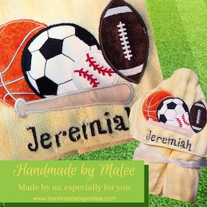 Embroidered Sports Balls Hooded Towel: Kid&#39;s Cotton Bath Towel