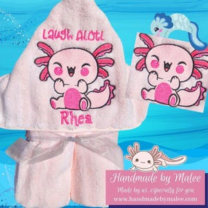 Embroidered Axolotl Hooded Towel: 100% Cotton Kid&#39;s Bath Towel