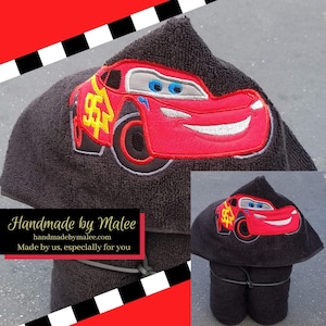 Lightning McQueen Hooded Towel: Embroidered Cotton Kids Bath Towel