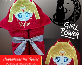 Sailor Moon Hooded Towel, Hooded Bath Towel, Hooded Kid's Towel, Beach Towel for Kids, Kid’s Hooded Pool Towel