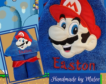 Mario Hooded Towel, Hooded Bath Towel, Hooded Kid's Towel, Beach Towel for Kids, Kid’s Hooded Pool Towel