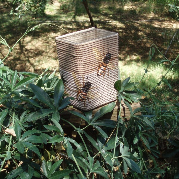 Honeybee Rope Wrapped Oblong Vase