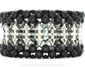 Patroon voor een armband met tapijtmotief (PDF) — Tsjechische cabochon kralen, visgraatmotief, kleurrijke armband van 20 cm.