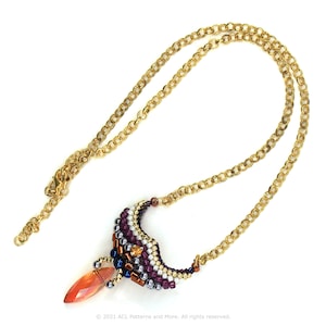 May include: A gold chain necklace with a beaded pendant featuring a teardrop-shaped orange gemstone and a multi-colored beaded design.