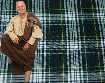 Medieval men greatand pleat kilt, Plaid tartan fabric, Ancient highlander costume, Garment assembly, Old Period formal wear clothing, Canada