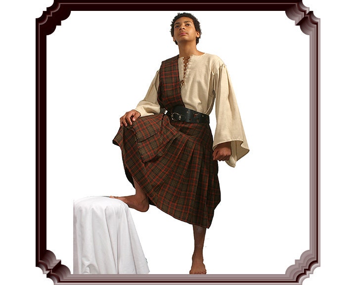 Medieval Kilt, Ancient Highlander Costume, Plaid Tartan Teenage