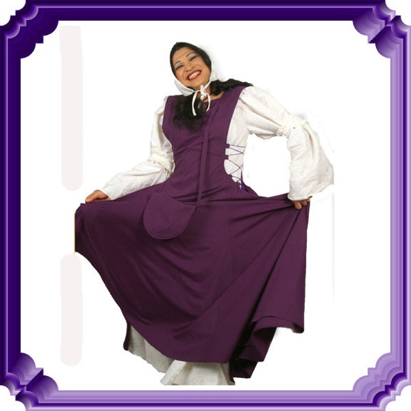 Medieval women clothing, Purple sideless & surcoat garment,  Old Period handmade costume, La Filoche Canada, Capsule wardrobe