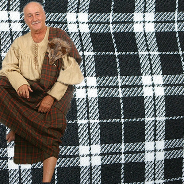 Medieval men great and pleated kilt, Fabric plaid tartan, Ancient highlander costume, Garment assembly Old Period handmade clothing, Canada