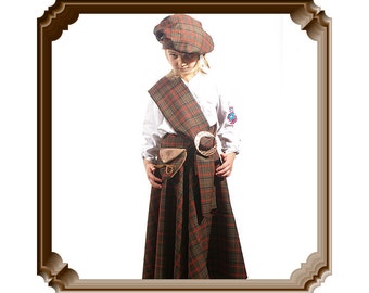 Medieval kids clothing, Garment assembly kilt skirt scarf beret & purse for girl, Old Period handmade costume, La Filoche Canadian seller