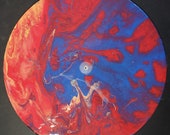 Acrylic Pour, Fluid Art Painting, Resin Sealed, On 12 quot Repurposed Vinyl Record