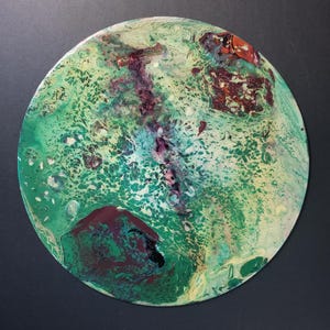 Acrylic Pour, Fluid Art Painting, Resin Sealed, On 12&quot; Repurposed Vinyl Record
