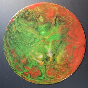 Acrylic Pour, Fluid Art Painting, Resin Sealed, On 12&quot; Repurposed Vinyl Record