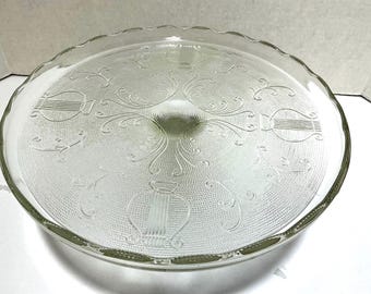 Jeanette Glass Harp Pattern Pedestal Cake Stand