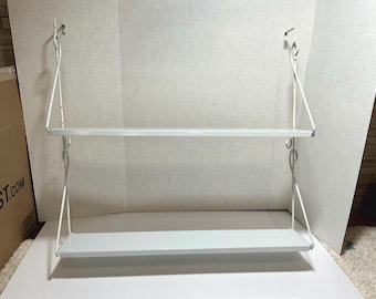 Vintage White Two Tier Metal Shelf