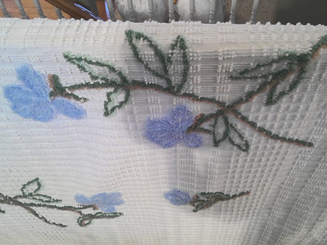 Pair of Chenille Bedspreads Twin Size White, Blue, Green, Brown Etsy