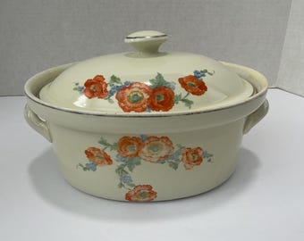 Hall Superior Kitchenware Orange Poppy Covered Casserole