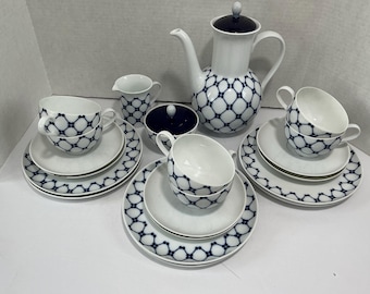 Vintage Melitta Germany Blue and White Coffee Set - Complete Service for Six