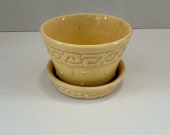 McCoy Yellow Greek Key Hobnail Planter