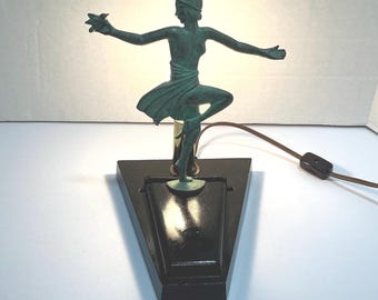 Vintage Loevsky & Loevsky Art Deco Lady with Bird Lamp
