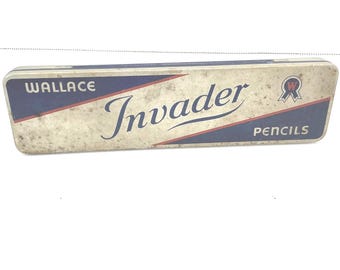 Vintage Wallace Invader Pencil Tin – With Blue Pencil