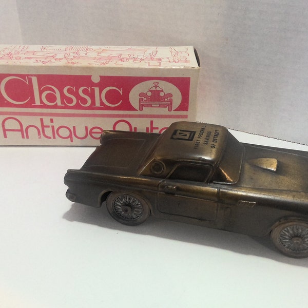 Vintage 1955 Ford Thunderbird Coin Bank, Metal Bank, First Federal Savings of Detroit, Banthrico